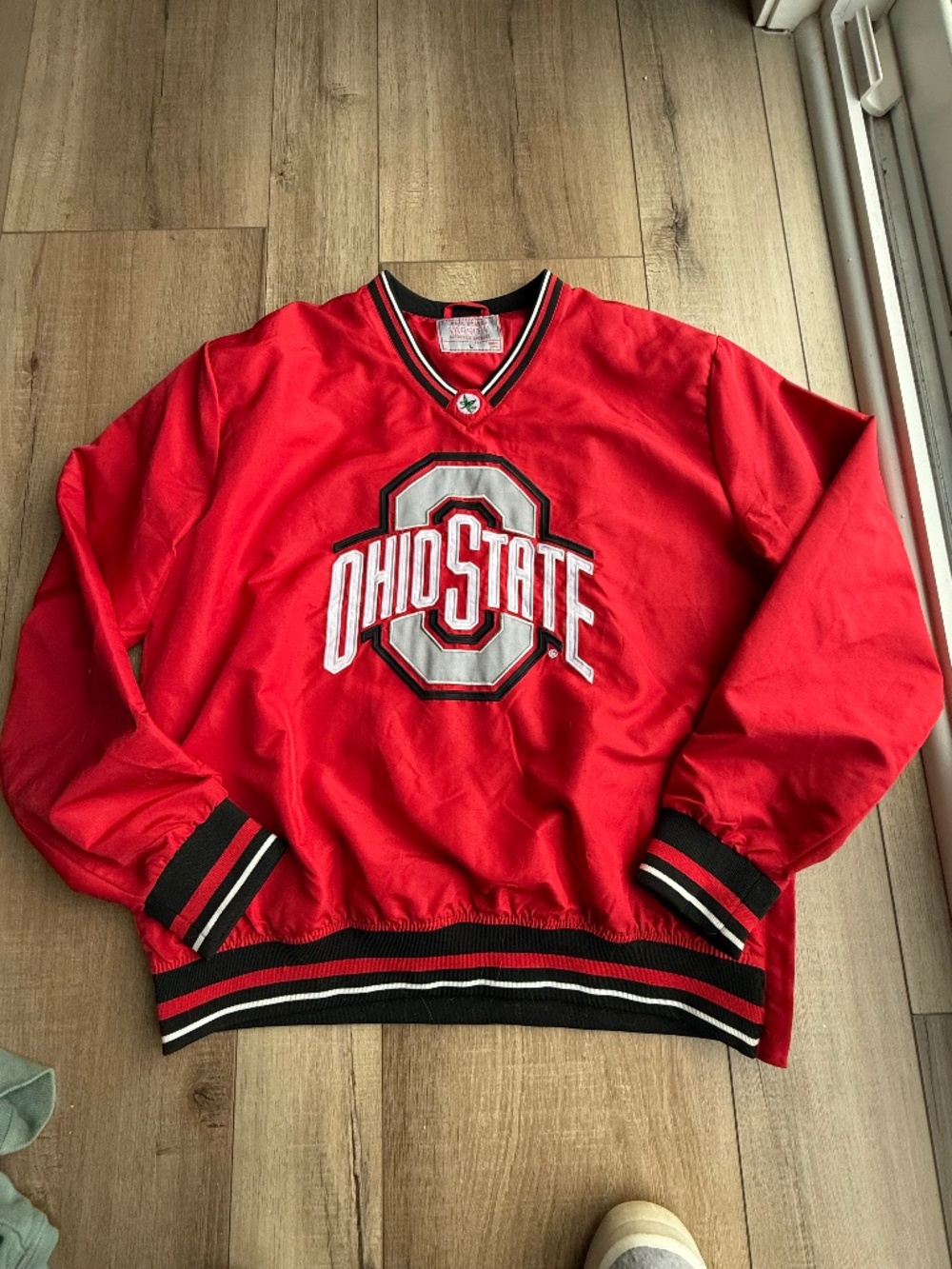 Ohio State Buckeyes Pullover Windbreaker Jacket Mens L Red V Neck NCAA Varsity